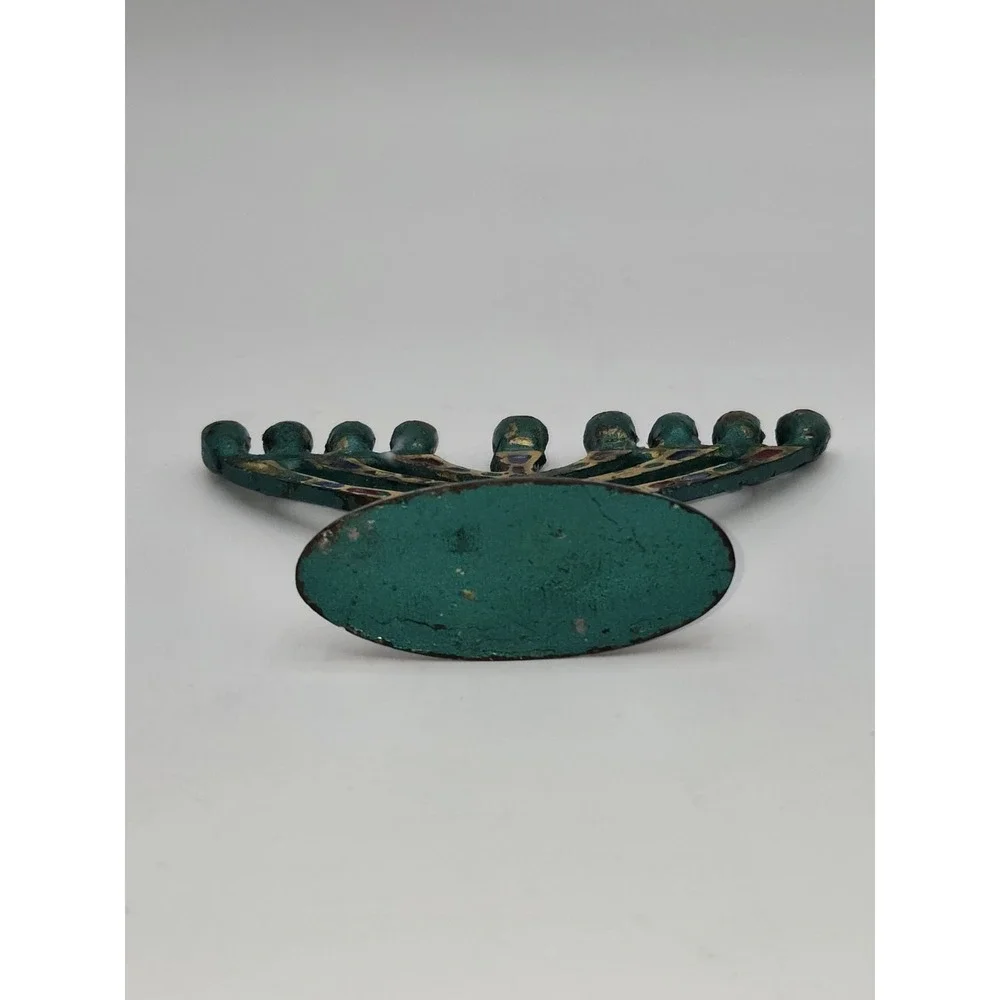 Israel Cast Metal Menorah Enamel Style Multicolor Judaica Hanukkah‎ Candelabra